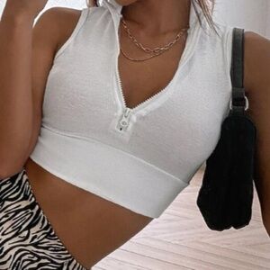 White Zipper Small Crop Top